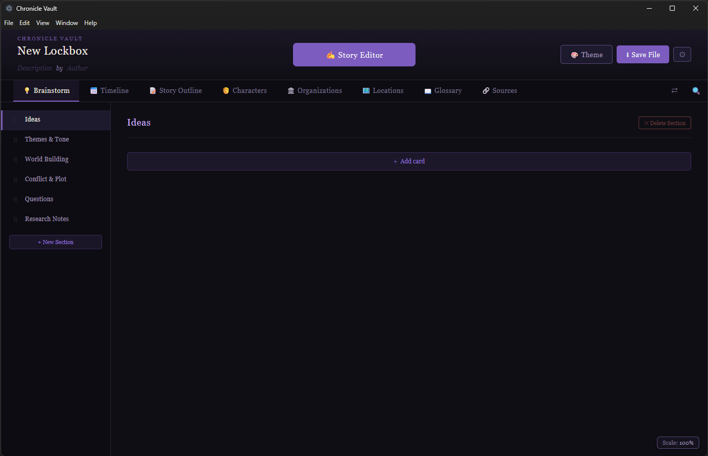 A freshly created Lockbox, ready for brainstorming