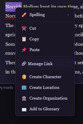 Right-click context menu showing Link to Object and Quick Create options